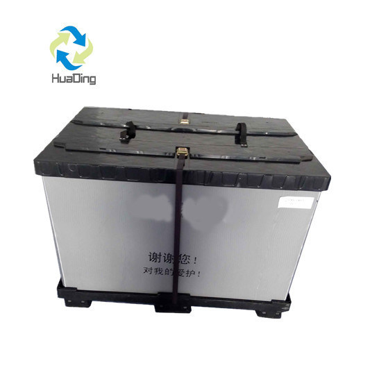 Auto Packaging Plastic Hopper Transport Storage Pallet Box with Hinged Lids in Blue